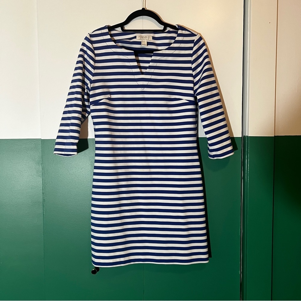 J. Crew Blue and White Striped Long Sleeve Dress